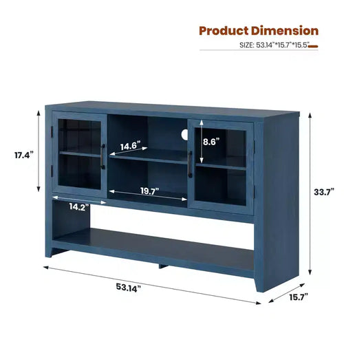 Buffet de rangement 53'' avec 3 étagères et 2 portes vitrées, Meuble bar à café, Design moderne du milieu du siècle pour salon, cuisine, entrée