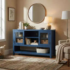 Buffet de rangement 53'' avec 3 étagères et 2 portes vitrées, Meuble bar à café, Design moderne du milieu du siècle pour salon, cuisine, entrée
