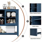 Buffet de rangement 53'' avec 3 étagères et 2 portes vitrées, Meuble bar à café, Design moderne du milieu du siècle pour salon, cuisine, entrée