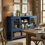 Buffet de rangement 53'' avec 3 étagères et 2 portes vitrées, Meuble bar à café, Design moderne du milieu du siècle pour salon, cuisine, entrée