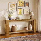 Console de 70 pouces en bois massif Lantine, Table de canapé de style ferme pour derrière le canapé, Table d'entrée étroite pour le salon, le couloir, Couleur bois naturel