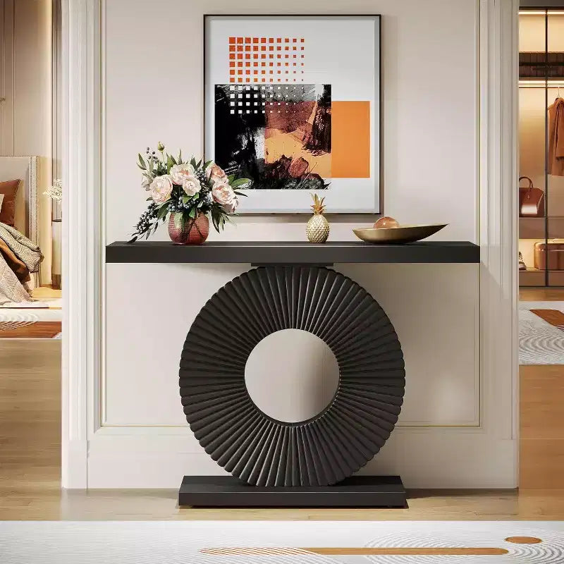 Lantine Console étroite moderne de 99 cm, Table de canapé étroite en bois derrière le canapé pour salon, entrée, couloir, noir