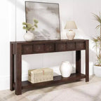 59 in Long Console Table, Wooden Entryway Table with 2 Drawers & Open Storage Shelf, Sofa Table Behind Couch, Farmhouse Entry Foyer Table for Entryway