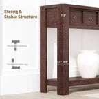 Console de 150 cm de long, Table d'entrée en bois avec 2 tiroirs et étagère de rangement ouverte, Table de canapé, Table de foyer de ferme pour entrée