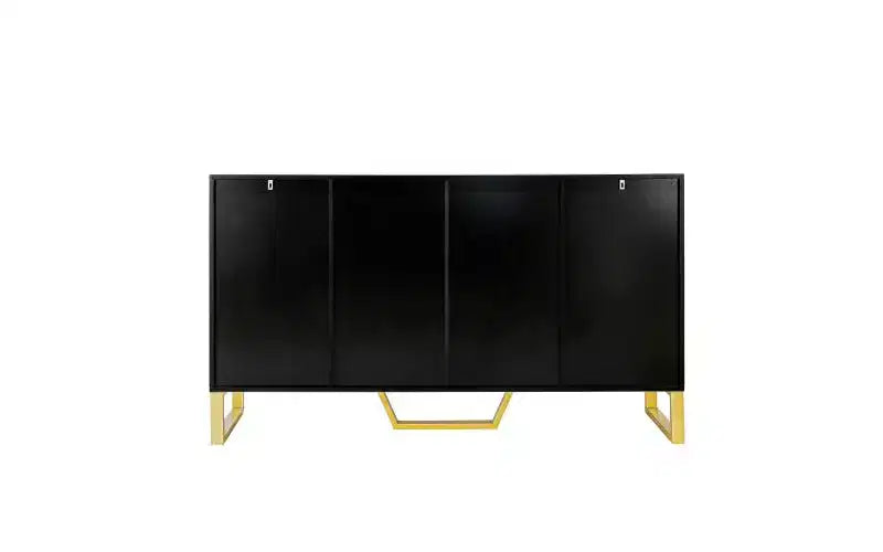 JVNOXK Buffet quatre portes moderne avec poignées et pieds en métal, étagères réglables, armoire de cuisine avec espace de rangement, convient aux cuisines, noir