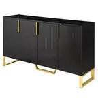 JVNOXK Buffet quatre portes moderne avec poignées et pieds en métal, étagères réglables, armoire de cuisine avec espace de rangement, convient aux cuisines, noir