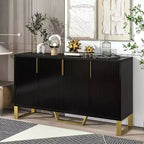 JVNOXK Buffet quatre portes moderne avec poignées et pieds en métal, étagères réglables, armoire de cuisine avec espace de rangement, convient aux cuisines, noir