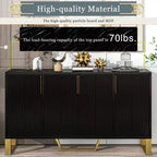 JVNOXK Buffet quatre portes moderne avec poignées et pieds en métal, étagères réglables, armoire de cuisine avec espace de rangement, convient aux cuisines, noir