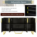 JVNOXK Buffet quatre portes moderne avec poignées et pieds en métal, étagères réglables, armoire de cuisine avec espace de rangement, convient aux cuisines, noir