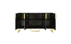 JVNOXK Buffet quatre portes moderne avec poignées et pieds en métal, étagères réglables, armoire de cuisine avec espace de rangement, convient aux cuisines, noir