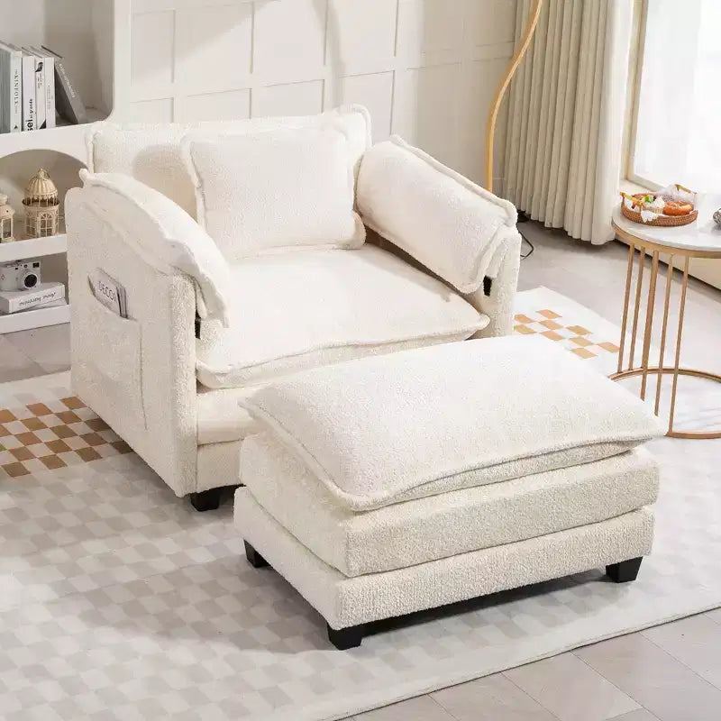 Canapé surdimensionné GDFStudio Dorine en tissu bouclette avec ottoman