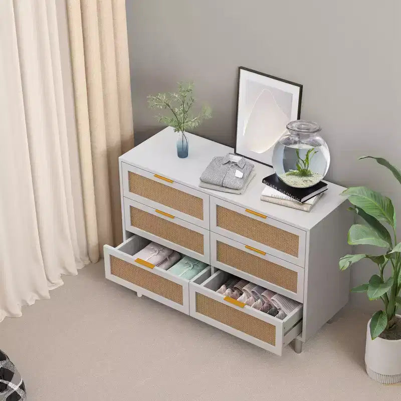 JVNOXK 51.186-Commode de rangement en rotin, avec tiroirs, pour chambre à coucher, salon, blanc
