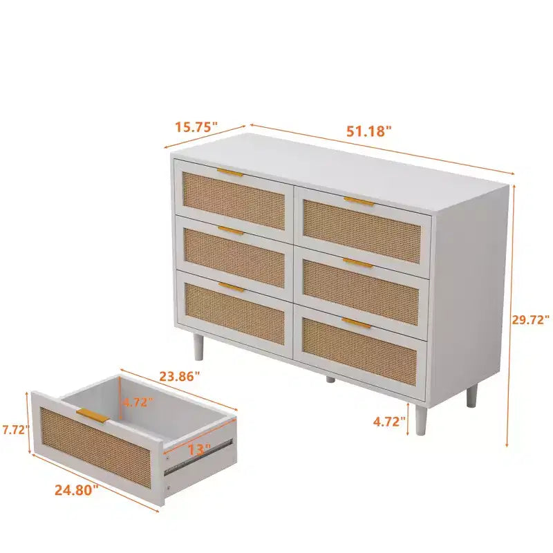JVNOXK 51.186-Commode de rangement en rotin, avec tiroirs, pour chambre à coucher, salon, blanc