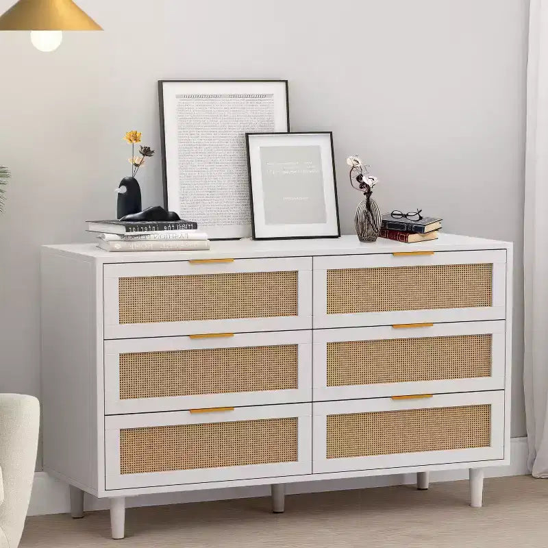 JVNOXK 51.186-Commode de rangement en rotin, avec tiroirs, pour chambre à coucher, salon, blanc