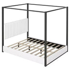 Lit plateforme à baldaquin tapissé grand lit/très grand lit avec tête de lit et cadre en métal - ModernLuxe