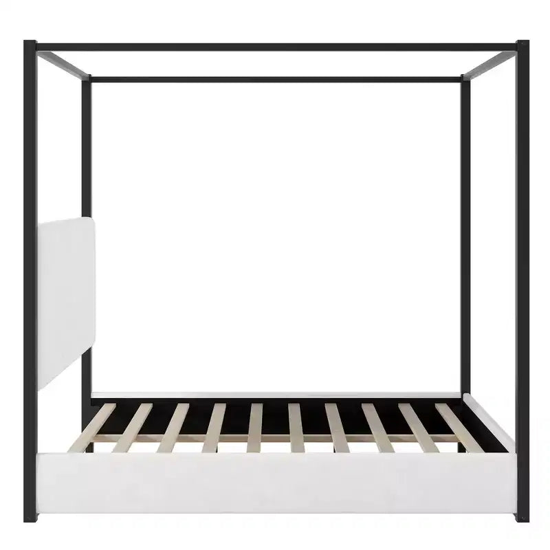 Lit plateforme à baldaquin tapissé grand lit/très grand lit avec tête de lit et cadre en métal - ModernLuxe