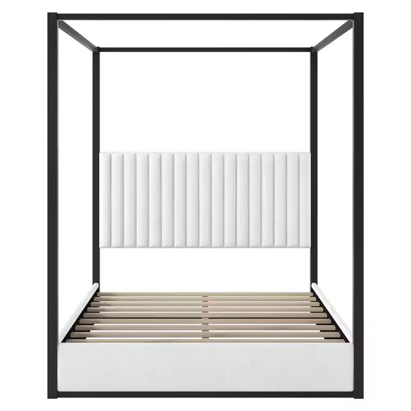 Lit plateforme à baldaquin tapissé grand lit/très grand lit avec tête de lit et cadre en métal - ModernLuxe