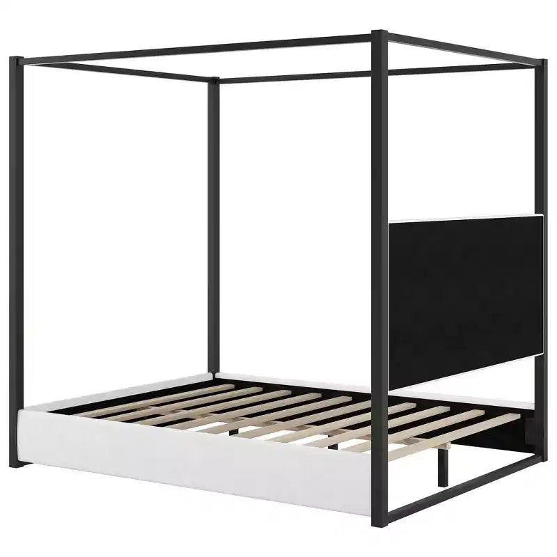Lit plateforme à baldaquin tapissé grand lit/très grand lit avec tête de lit et cadre en métal - ModernLuxe