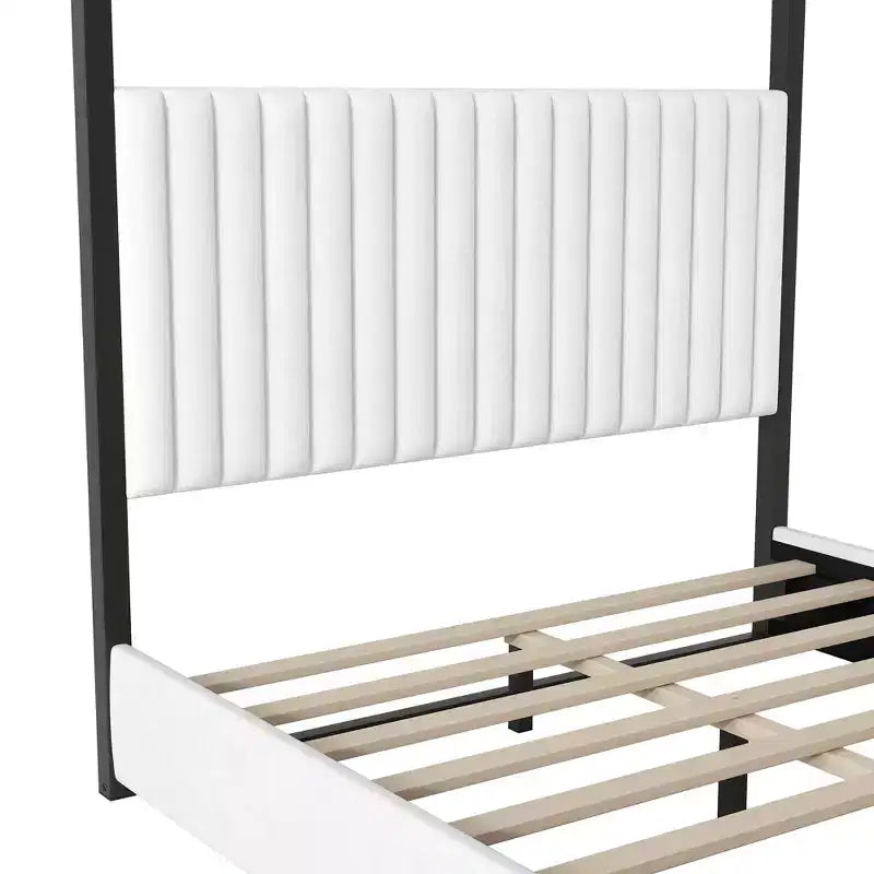 Lit plateforme à baldaquin tapissé grand lit/très grand lit avec tête de lit et cadre en métal - ModernLuxe