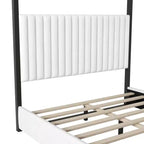 Lit plateforme à baldaquin tapissé grand lit/très grand lit avec tête de lit et cadre en métal - ModernLuxe