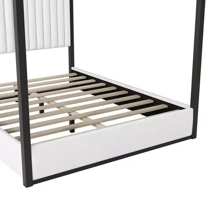 Lit plateforme à baldaquin tapissé grand lit/très grand lit avec tête de lit et cadre en métal - ModernLuxe