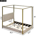 Lit plateforme à baldaquin tapissé grand lit/très grand lit avec tête de lit et cadre en métal - ModernLuxe