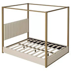 Lit plateforme à baldaquin tapissé grand lit/très grand lit avec tête de lit et cadre en métal - ModernLuxe