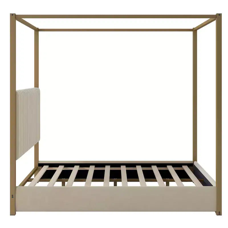 Lit plateforme à baldaquin tapissé grand lit/très grand lit avec tête de lit et cadre en métal - ModernLuxe