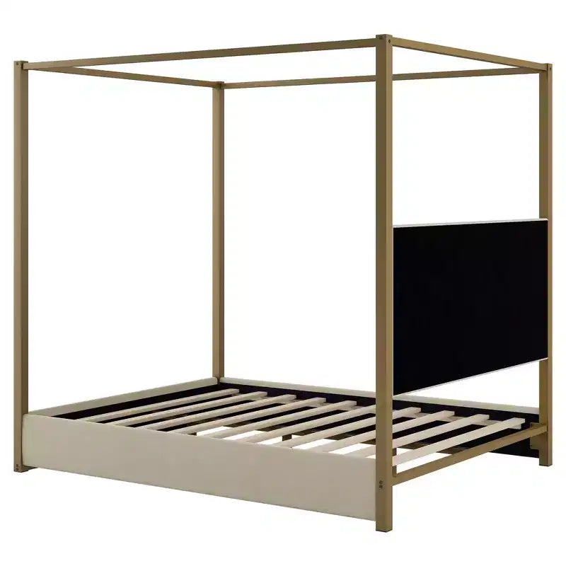 Lit plateforme à baldaquin tapissé grand lit/très grand lit avec tête de lit et cadre en métal - ModernLuxe