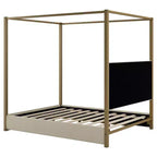 Lit plateforme à baldaquin tapissé grand lit/très grand lit avec tête de lit et cadre en métal - ModernLuxe