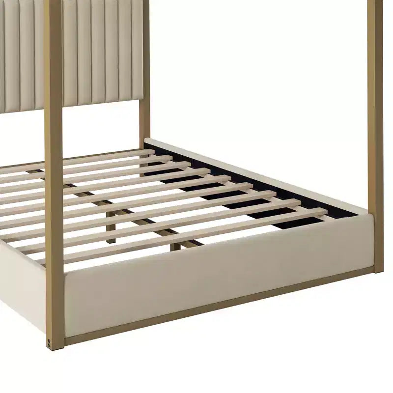 Lit plateforme à baldaquin tapissé grand lit/très grand lit avec tête de lit et cadre en métal - ModernLuxe
