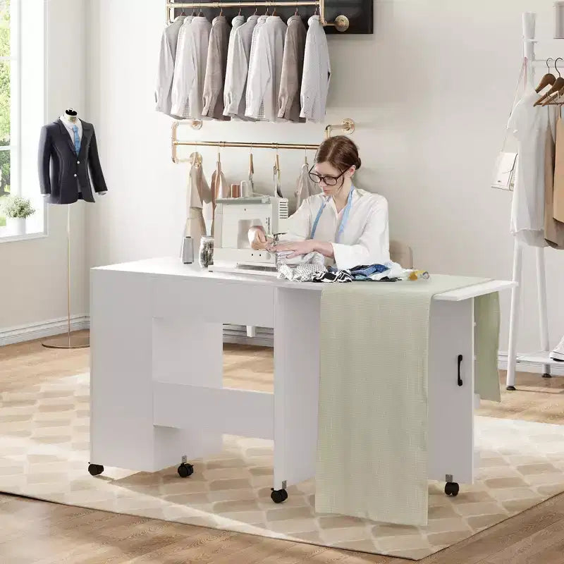 Table pliante pour machine à coudre, bureau d'appoint roulant pour machine à coudre, station de travail artisanale avec roulettes verrouillables pour la maison, la chambre, les petits espaces