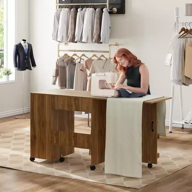 Table pliante pour machine à coudre, bureau d'appoint roulant pour machine à coudre, station de travail artisanale avec roulettes verrouillables pour la maison, la chambre, les petits espaces