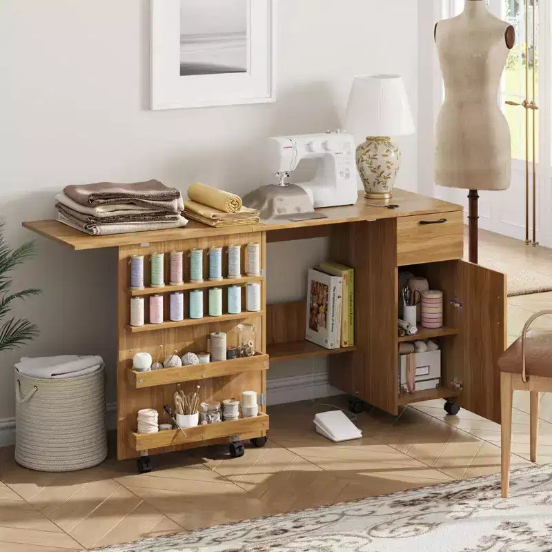 Table pliante pour machine à coudre, bureau d'appoint roulant pour machine à coudre, station de travail artisanale avec roulettes verrouillables pour la maison, la chambre, les petits espaces