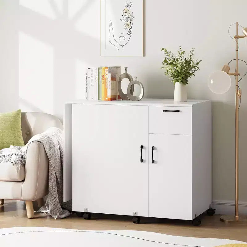 Table pliante pour machine à coudre, bureau d'appoint roulant pour machine à coudre, station de travail artisanale avec roulettes verrouillables pour la maison, la chambre, les petits espaces
