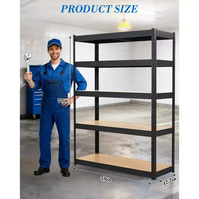COZONY Étagères de garage robustes à 5 niveaux Étagères de rangement en métal réglables Étagères utilitaires avec panneaux MDF renforcés Capacité de 900 kg