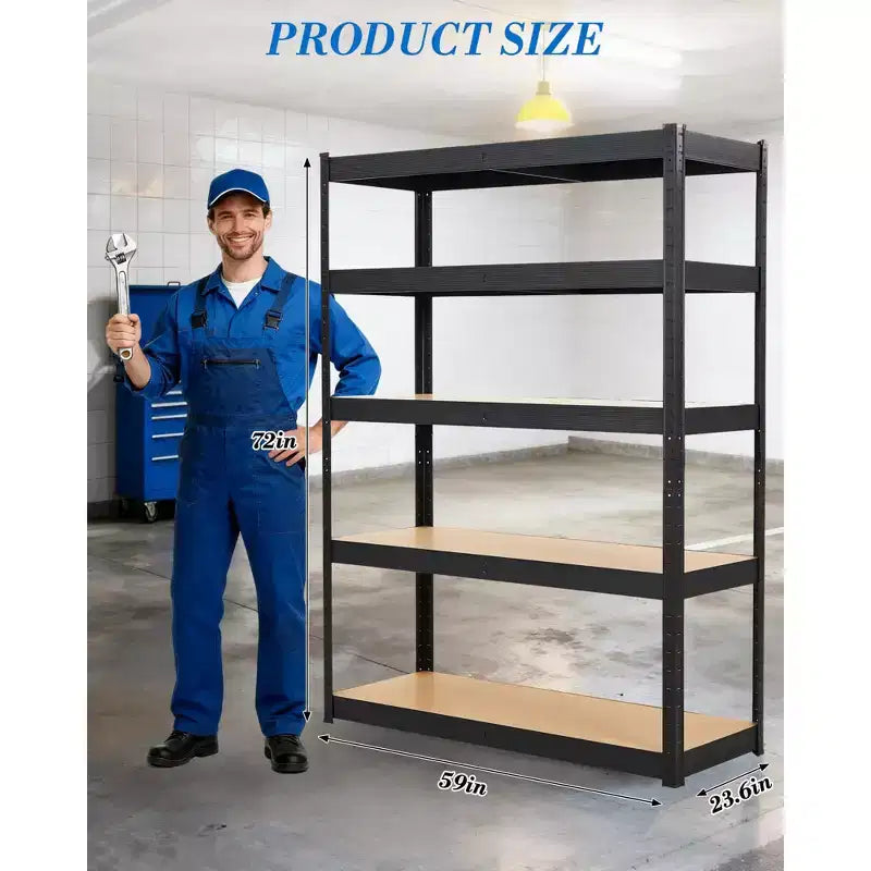 COZONY Étagères de garage robustes à 5 niveaux Étagères de rangement en métal réglables Étagères utilitaires avec panneaux MDF renforcés Capacité de 900 kg