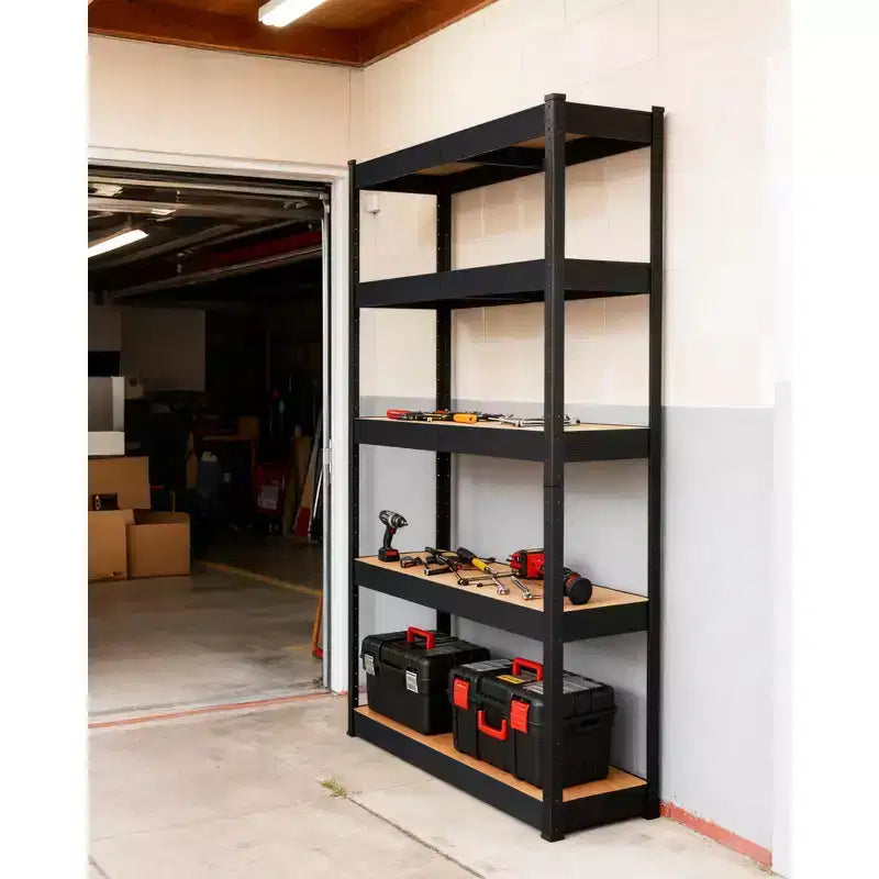 COZONY Étagères de garage robustes à 5 niveaux Étagères de rangement en métal réglables Étagères utilitaires avec panneaux MDF renforcés Capacité de 900 kg