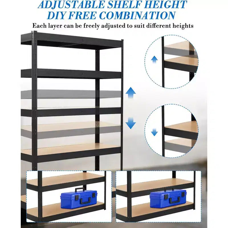 COZONY Étagères de garage robustes à 5 niveaux Étagères de rangement en métal réglables Étagères utilitaires avec panneaux MDF renforcés Capacité de 900 kg