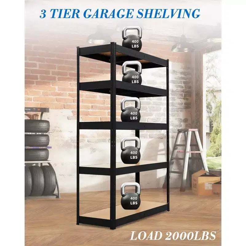 COZONY Étagères de garage robustes à 5 niveaux Étagères de rangement en métal réglables Étagères utilitaires avec panneaux MDF renforcés Capacité de 900 kg