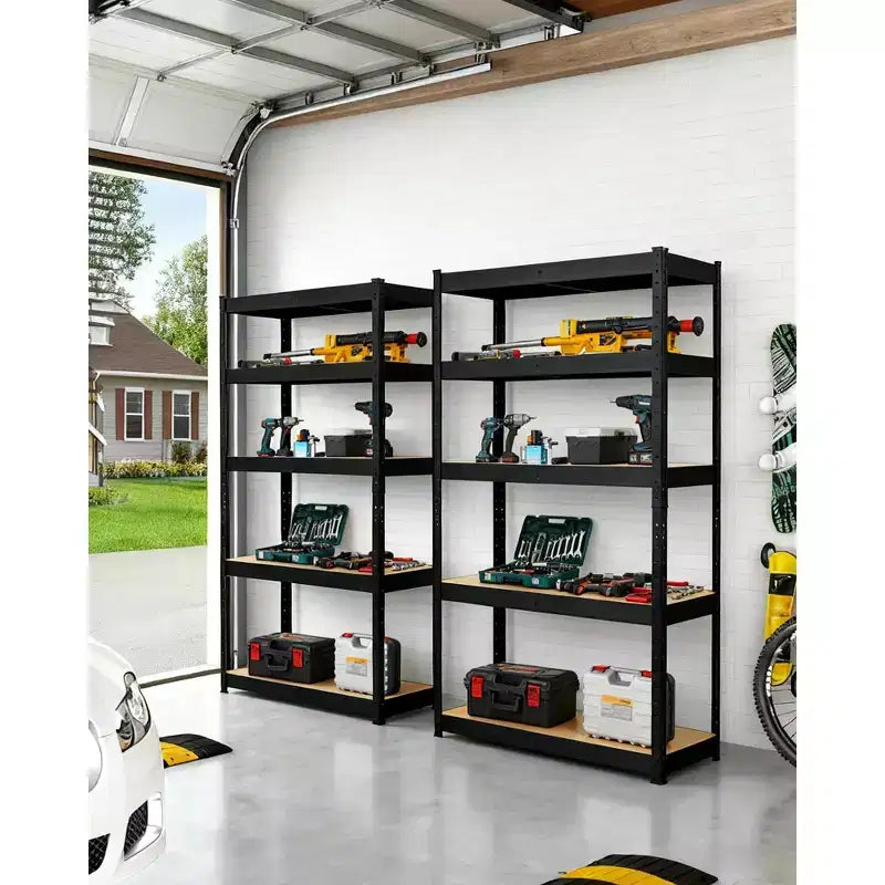 COZONY Étagères de garage robustes à 5 niveaux Étagères de rangement en métal réglables Étagères utilitaires avec panneaux MDF renforcés Capacité de 900 kg