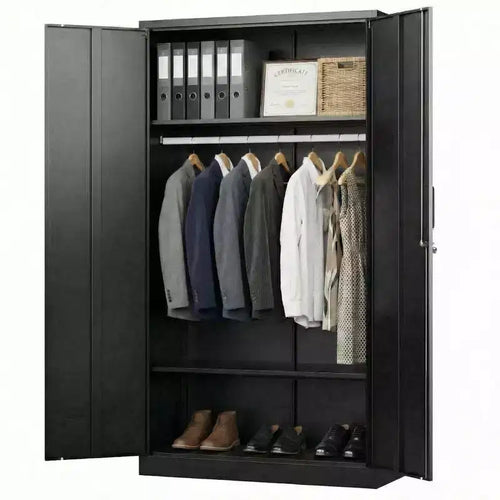 72in Heavy Duty Steel Wardrobe Cabinet with Lock, Metal Garage Storage Cabinets, Metal Cabinet Storage for Home, Bedroom, Office, Closet