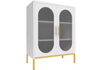 Meuble de rangement à portes en verre cannelé, Armoire de rangement blanche avec 2 portes en verre et étagères réglables, Buffet moderne pour salon, salle à manger, entrée