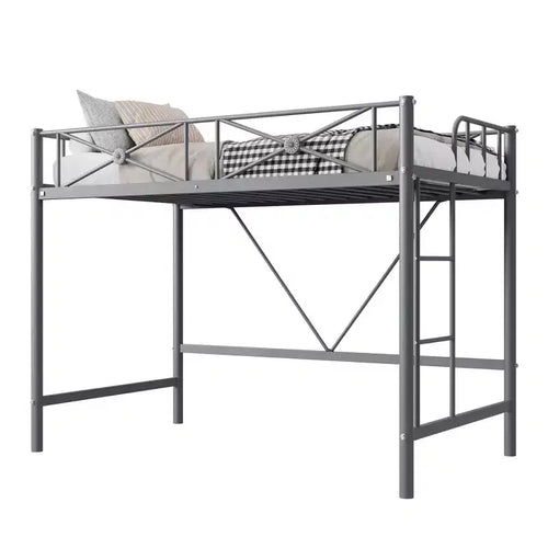 Acekool Twin Metal Loft Bed Frame with Guard Rails, Heavy Duty Steel Loft Bed for Kids or Teens, Space Saving Design with Under Bed Area