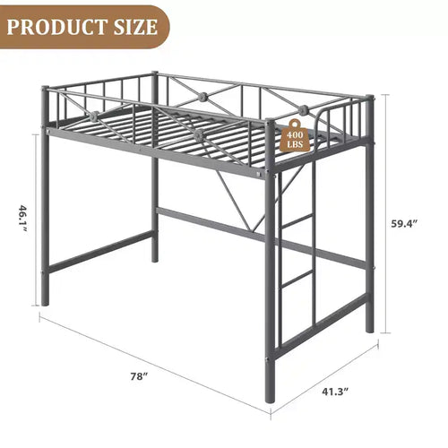 Cadre de lit mezzanine double en métal Acekool avec barrières de sécurité, lit mezzanine robuste en acier pour enfants ou adolescents, conception peu encombrante avec espace sous le lit