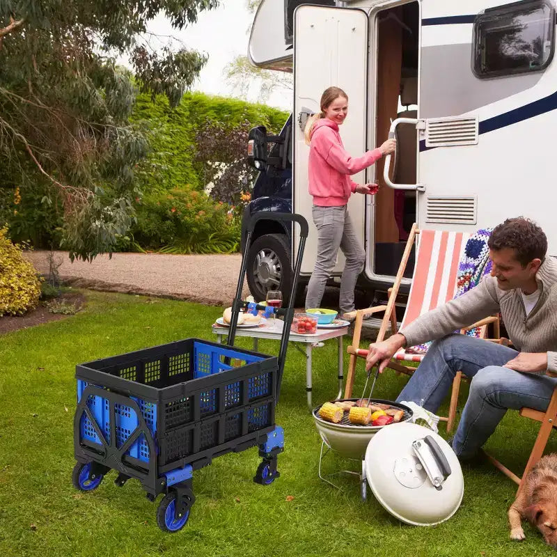Diable pliable COZONY 2-en-1, capacité de 150 kg avec panier, poignée rétractable et 4 roues