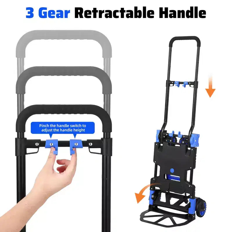 Diable pliable COZONY 2-en-1, capacité de 150 kg avec panier, poignée rétractable et 4 roues