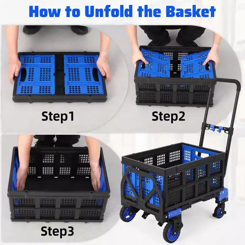 Diable pliable COZONY 2-en-1, capacité de 150 kg avec panier, poignée rétractable et 4 roues