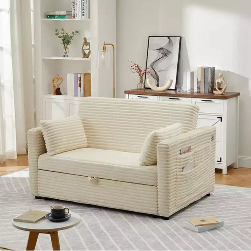 48'' Loveseat Sleeper Sofa Bed,Corduroy Couch with Adjustable Backrest, Side Pockets and Charging Station, Loveseat with Pull Out Bed for Living Room