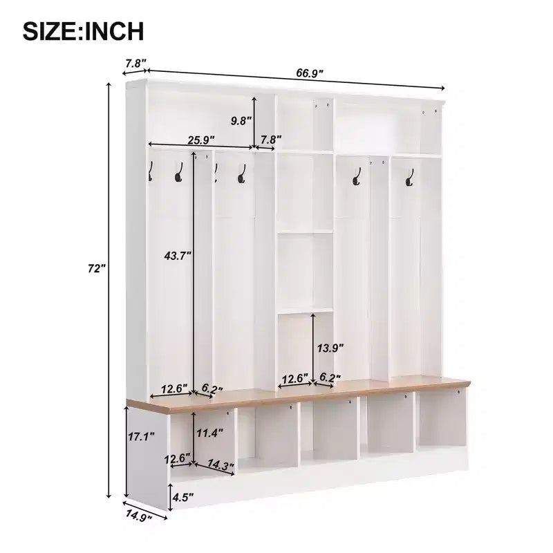 GDFStudio Jessica Arbre d'entrée multifonctionnel et large avec banc de rangement et armoire à chaussures